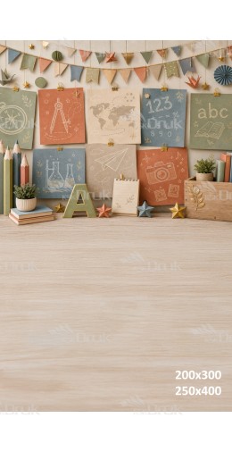 Tło fotograficzne „Pastelowe plansze edukacyjne – szkolna aranżacja vintage” | 4181